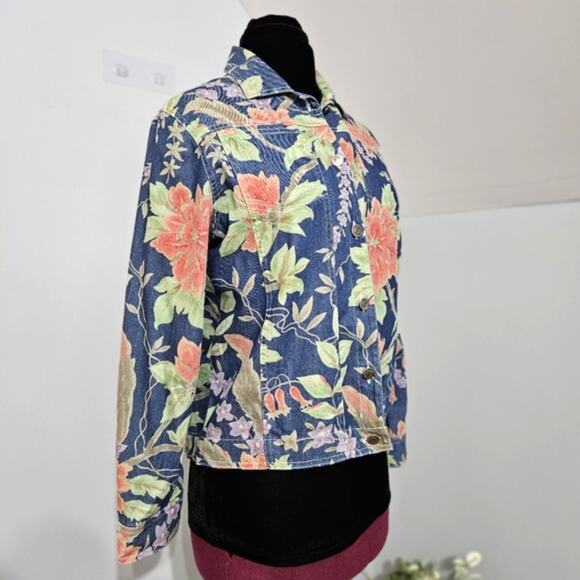 Floral Print Button Front Cotton Shacket Lightweight Jacket by Sag Harbor Small - Picture 3 of 14